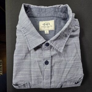 Ecko‎ Unltd. Shirt Mens L Blue Stripes Button Down Short Sleeve Cotton